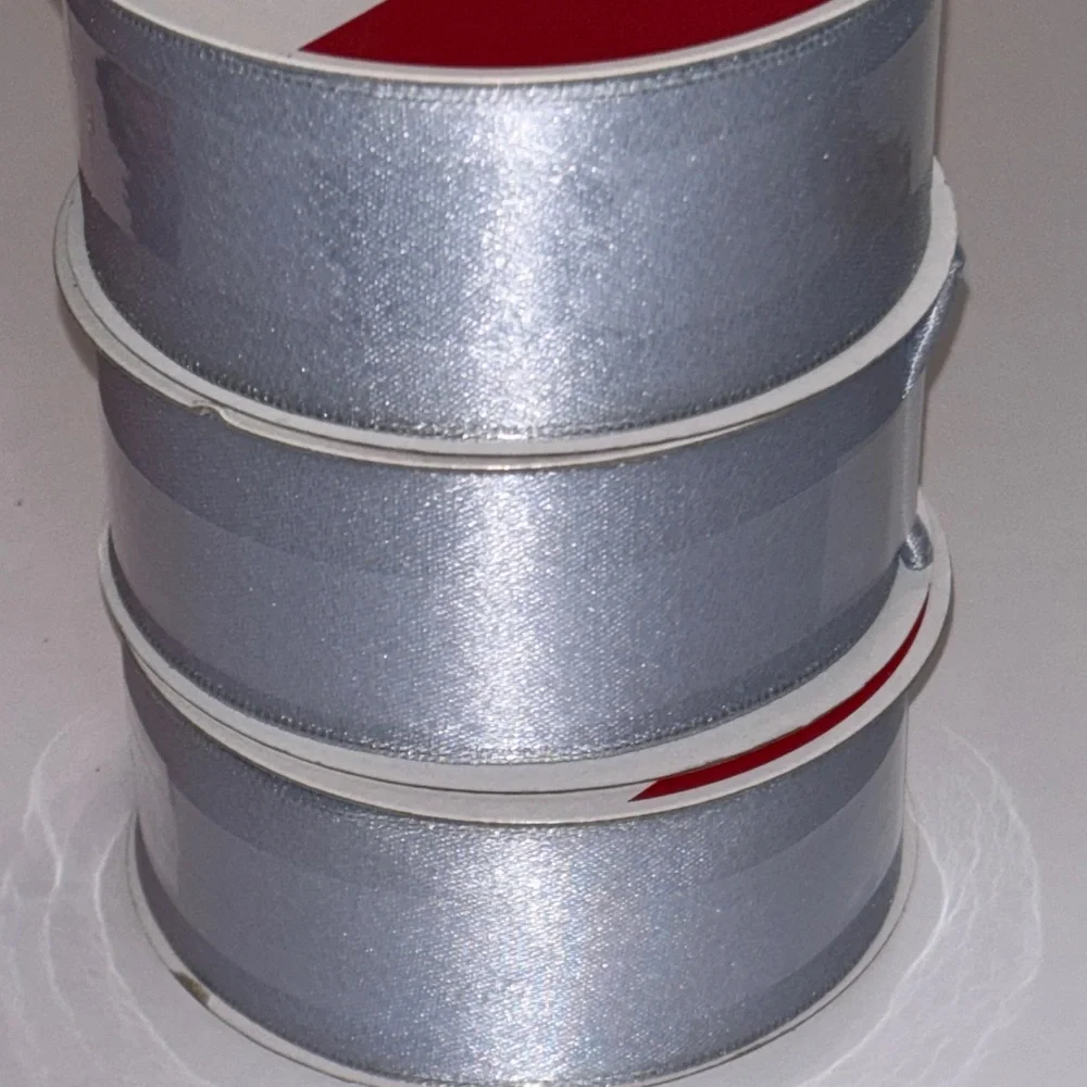 Silver Blue Ribbon Spools 30ft Ice Blue Satin Ribbon NWT